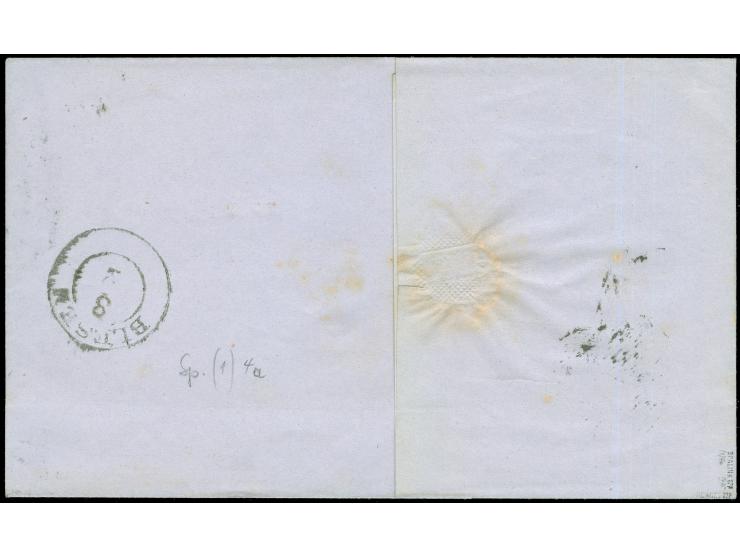 1872, ½ Gr. orange im waagerechten Paar mit zwei sehr klaren Hufeisenstempeln “BERLIN 7.2.73” (Spalink 1N4a) auf Faltbriefhül