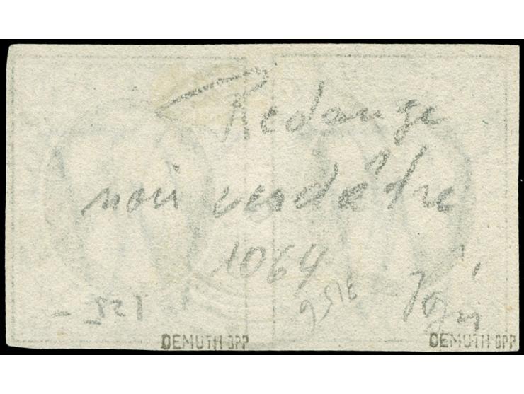 1852, 10 c. geenish black, horizontal pair, good to large margins, central strike of target of Echternach (I), vf. Opinion Bö