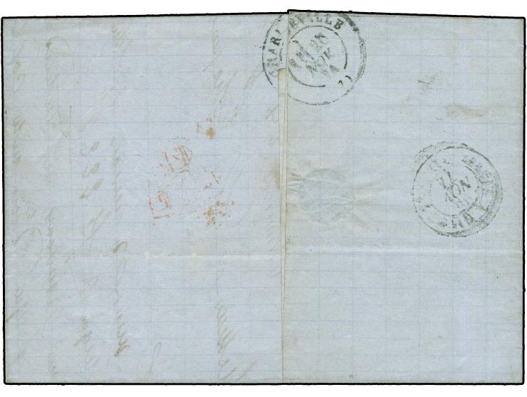 “COLMAR 24.NOVBR.74” (Spalink 5-1) zweimal klar auf waagerechtem Dreierstreifen großer Schild 1 Gr. karmin als tarifgerechte 