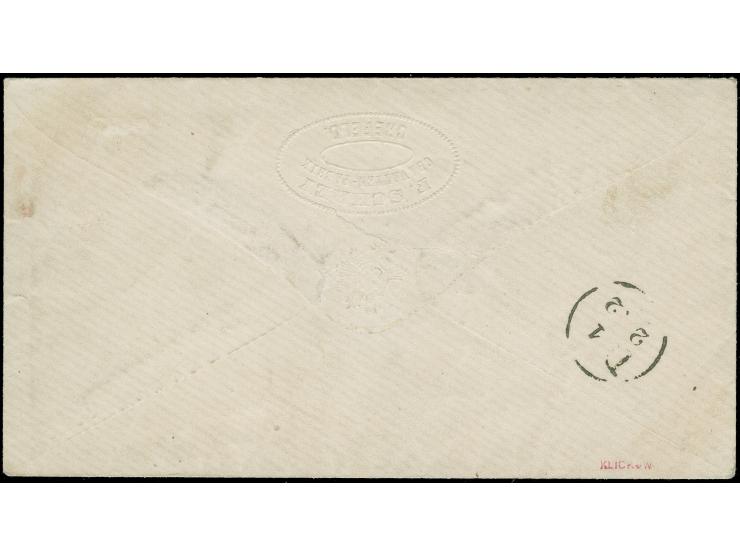 “CREFELD BHF. 1.FEBR.72” (Spalink6-8) klar auf kleiner Schild 1 Gr. karmin auf Briefkuvert mit rückseitig geprägtem Absenderv