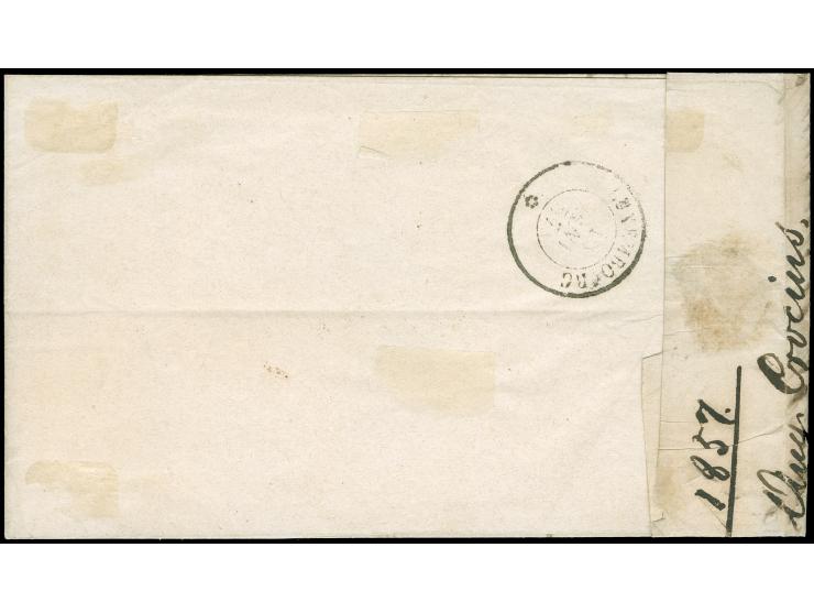 Remich, target with broken circles ('brisés'), on 1852, 10 c. grey black, good margins, with adjacent "REMICH 13 1 1857" on e