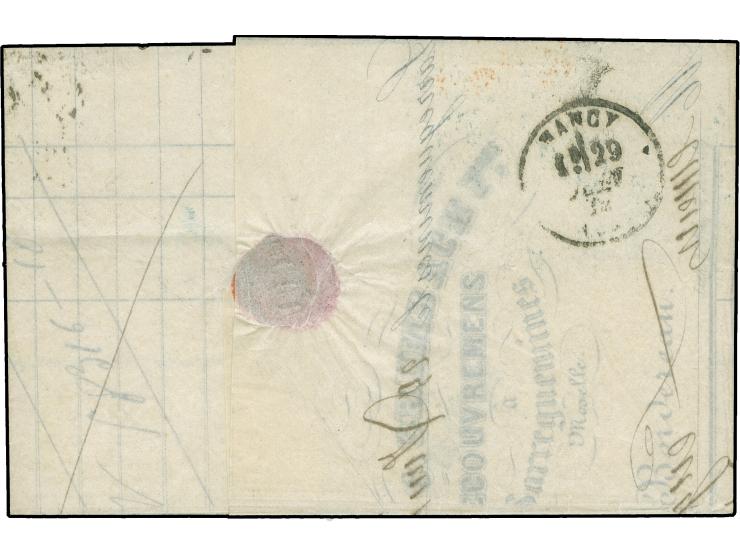 “SAARGEMÜND 28.JUNI.72” (Spalink 32) sehr klar auf kleiner Schild 1 und 2 Gr. auf kpl. Faltbrief nach Nancy mit Ankunftsstemp