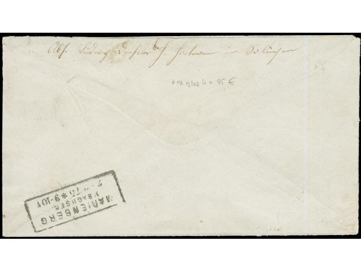 “SOLINGEN 31.JAN.75” (Spalink 34-1) klar auf Ausgabe 1875 10 Pfge karmin auf Briefkuvert nach Marienburg mit Ankunftsstempel.