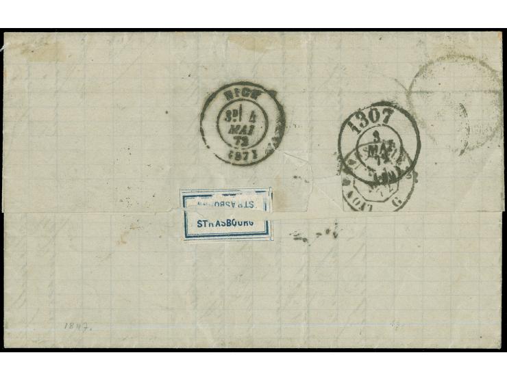 “STRASSBURG i. ELS. 2.MAI.72” (Spalink 36-1) klar auf kleiner Schild 2 Gr. grauultarmarin auf kpl. Faltbrief via Belfort mit 
