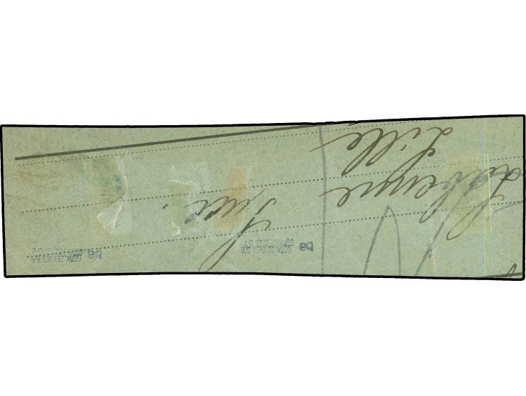 1880, Pfennig, 50 Pfg. dunkelgrünoliv als senkrechtes Zwischenstegpaar mit weiterer anhängender Marke, gestempelt “BRANDENBUR