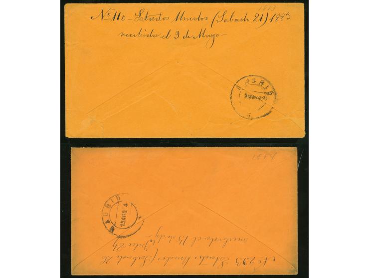 1883/84, Two covers, first with single 10 c. olive bister, second 10 c. brown first retouch, both clear cancelled and via US 