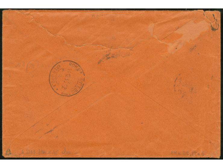1933, Eritrea 10 l. orange together with Ethiopia three 0,50 l. airmail on envelope from "ADDIS ABEBA 9.12.36" to Rome with 1