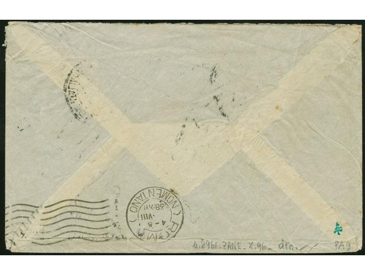 1938, A.O.I. air mail 5 L. red-brown tied to cover by “MOGADISCIO SOMALIA ITALIANA 8/8/38” cds. to Rome, tiny border crease, 