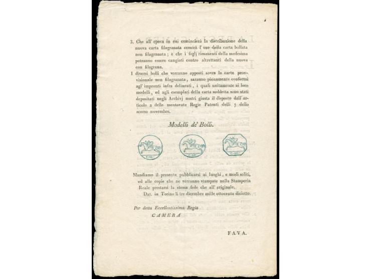 1818/19, Cavallini, official announcements for both issues with strikes of all original dies