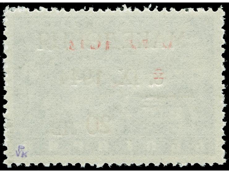 1944, 20 L. auf 7 L., mit Aufdruckfehler “zweite 4 in 1944 offen” (Aufdruckfeld 13), postfrisch, tadellos, sign. Karavainoff,