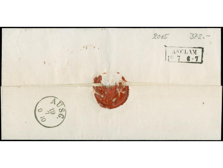 "ANKLAM F 18.7.67" klar in schwarzrot auf Faltbriefhülle mit Rötel-Vermerk "1" (Groschen) nach Stettin mit Ankunftsstempel. S
