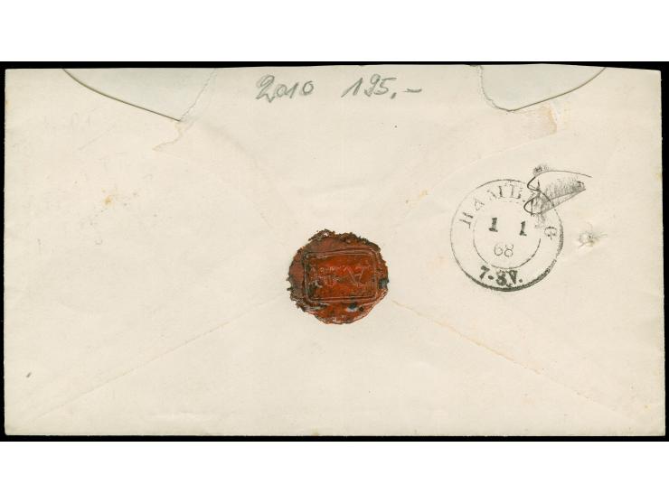 "BERLIN P.E.8. F 31.12.67" &nbsp;in grau, sauber auf Paketbegleitbrief mit Rötelvermerk "6" (Silbergroschen) nach Hamburg mit