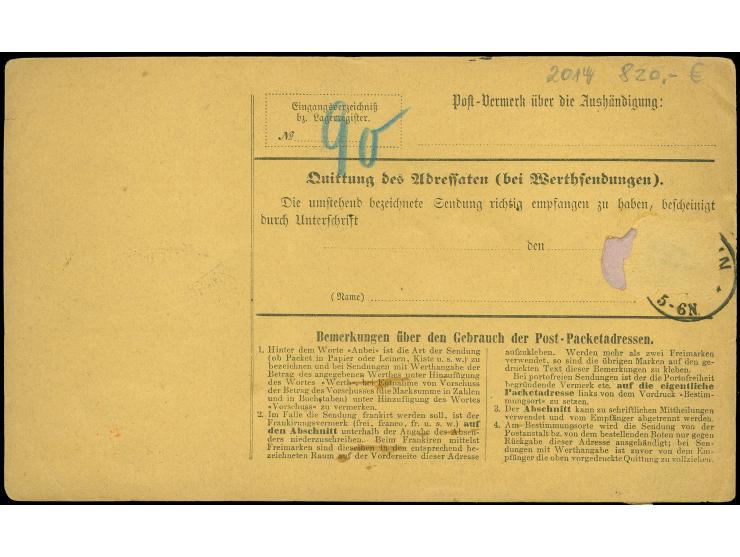 "BERLIN C1. F.u 3/4.77" zweimal klar in rot auf kompletter Paketkarte mit Rötelvermerk "90" (Pfennig) nach Soldin mit Ankunft