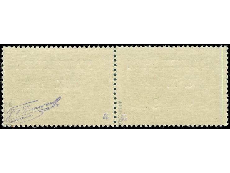 1944, 9 L. auf 15 St., im waagerechten Paar von Aufdruckfeld 34 und 35 auf der rechten Marke mit kopfstehender Wertziffer 9, 