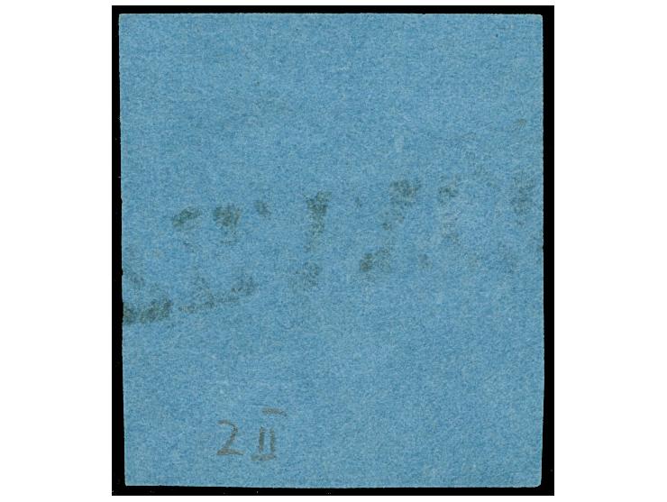 1852, 1/30 Th. auf blau, Type II, allseits voll- bis breitrandig mit schwarzem L1 “FRANCO”, in einwandfreier Erhaltung, Fotob