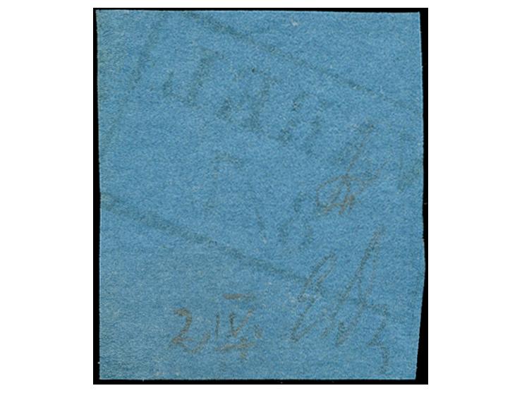 1852, 1/30 Th. auf blau, Type IV, allseits voll- bis breitrandig mit klarem, schwarzen Ra2 “VAREL 8.7.” in einwandfreier Erha