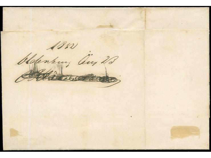 1852, 1/30 Th. auf blau, Type II, allseits voll- bis breitrandig mit schwarzem L1 “FRANCO” auf Faltbriefhülle mit schwarzem R