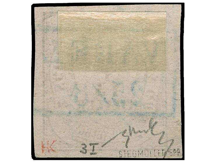 1852, 1/15 Th. auf rosa, Type I, allseits breitrandig mit klarem, blauen Ra2 “VAREL 25.3.”. Die farbfrische Marke ist in tade