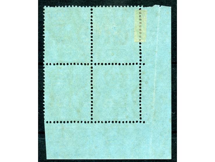 1922/27, George V 2 sh. purple and blue on blue, corner margin block of four with plate number “28” on bottom margin, unused,