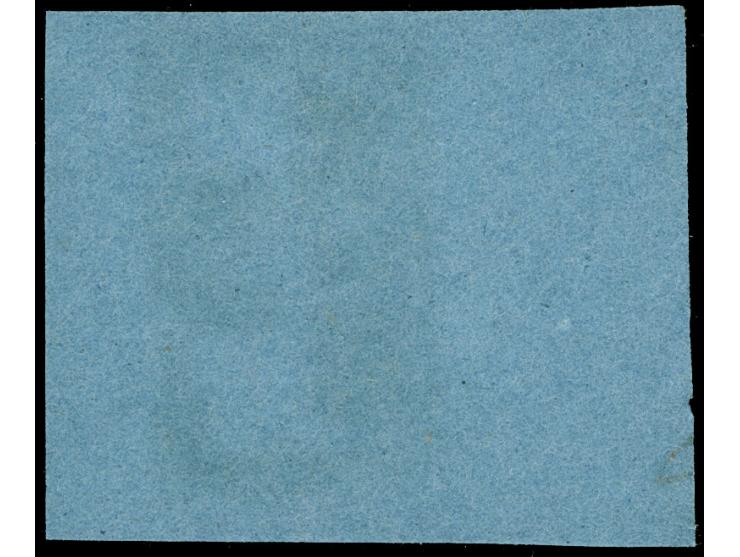 1859/61, 1 Gr. auf blau, allseits breitrandig mit 12 mm Bogenrand links, mit blauem Ra2 “VAREL 3.5.” entwertet. Die farbfrisc