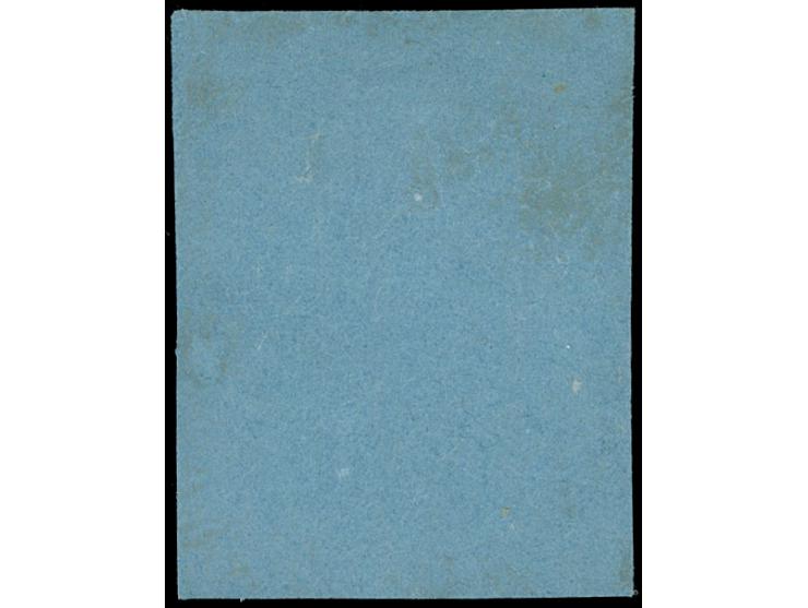 1859/61, 1 Gr. auf blau, allseits vollrandig, ungebraucht ohne Gummierung. Die farbfrische Marke ist hinterlegt (repariert), 