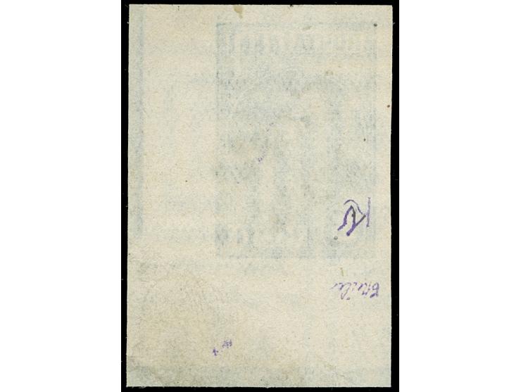 1941, 3 Kop. dunkelgrünlichblau, rechte untere Bogenecke mit schrägem Aufdruck, gestempelt, tadellos, Auflage nur 200 Stück, 