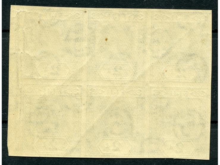 1922/27, George V 2 d. grey, an imperforate 'Ireland Trial' Proof block of six, sheet marginal at right, block defaced in pen