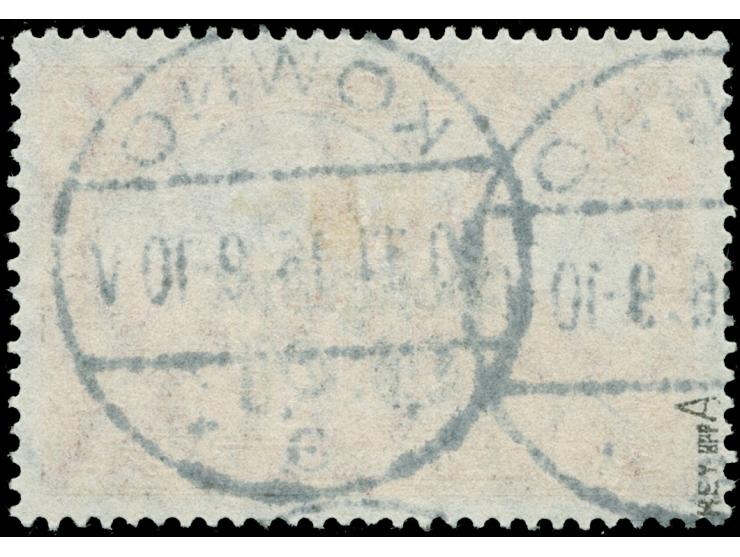 1916/18, Germania 1 M. dunkelbräunlichrot, 26:17 Zähnungslöcher, sauber gestempelt “KOWNO 30.11.16 9-10V", tadellos, sign. He