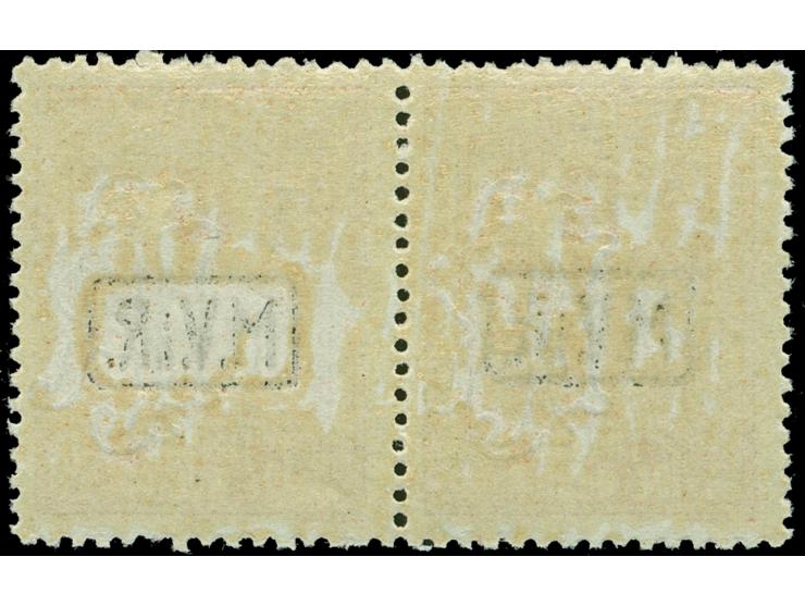 1916, Kriegssteuermarke 10 B. rot auf grünlich, waagerechtes Paar mit Plattenfehler II “0 der Wertangabe 10 waagerecht gebroc