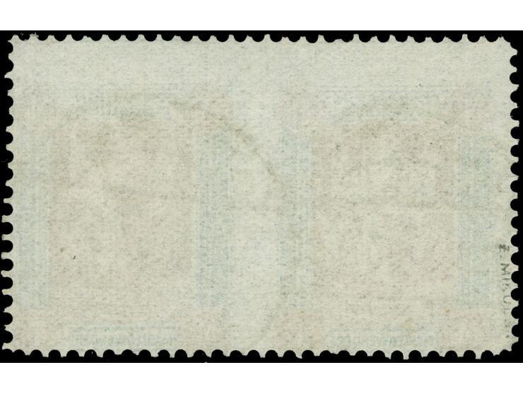 1920, I. Sarg-Ausgabe 1 M. dunkelgrün/orangebraun, dünnes Papier, waagerechtes Paar mittig ungezähnt, sauber gestempelt “MARI
