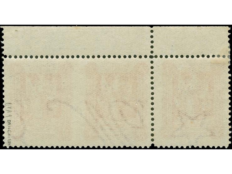 1920, I. Sarg-Ausgabe 3 M. dunkezinnober, waagerechtes Paar Mitte ungezähnt, postfrisch, Fingerspur sonst tadellos, sign. Pro