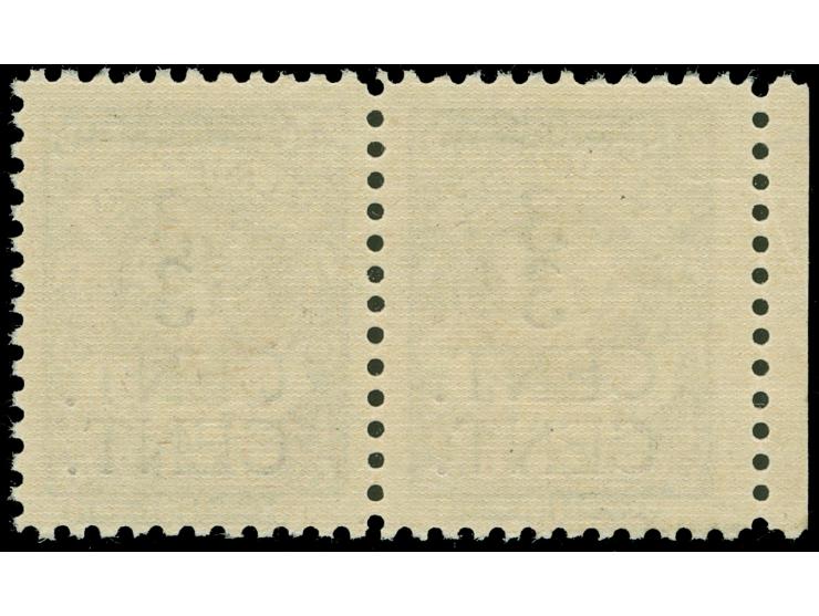 1923, 3 C. auf 40 M. lebhaftgrauviolett, waagerechtes Randpaar mit gleichstarkem Doppelaufdruck, postfrisch, tadellos, unsign