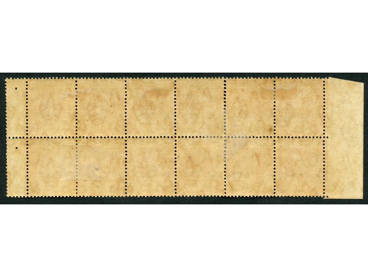1915, George V, 1 d. carmine, unused, unused, few stamps mint never hinged, left margin block of 12 with gutter at right, shi