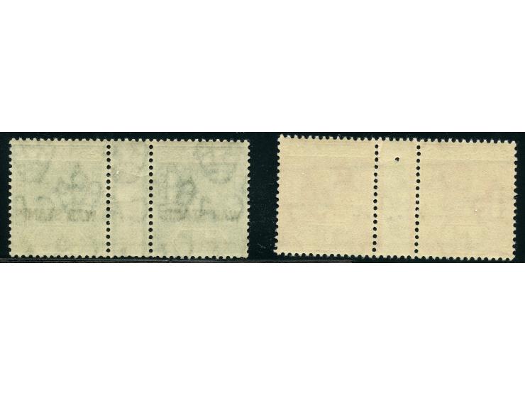 1915, George V, ½ d. green and 1 d. carmine, two horizontal gutter pairs, both mint never hinged, very fine.
