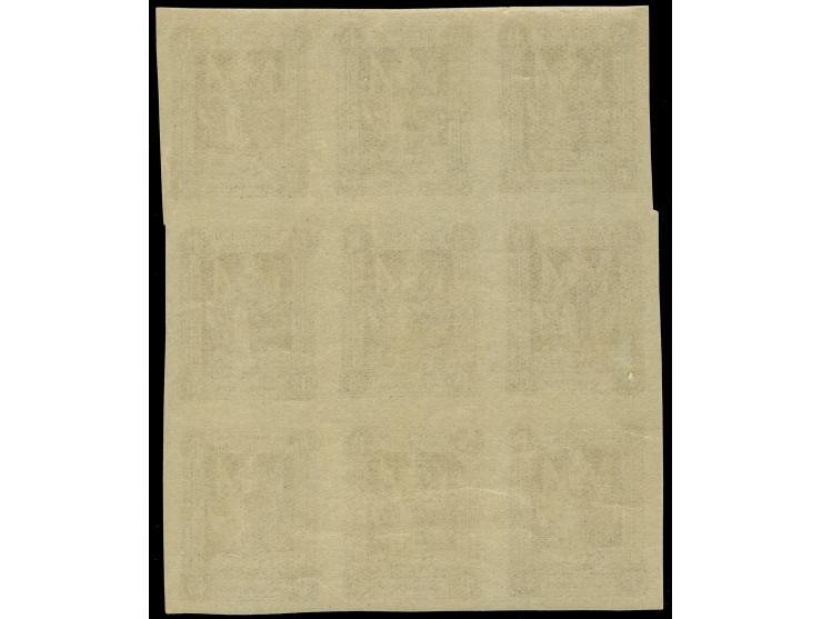 1920, I. Sarg-Ausgabe 75 Pfg. dunkelrötlichbraun, ungezähnter Neunerblock, sauber ungebraucht, tadellos&nbsp;