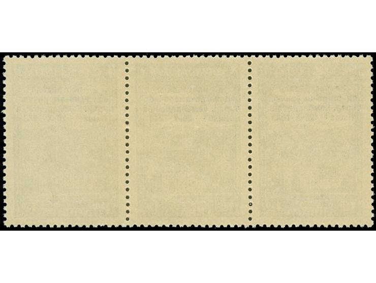 1943, Bombengeschädigte in Nis 1,50 Din. + 4 Din., waagerechter Dreierstreifen mit Aufdruckfehler “erstes Aufdruckwort fehlt”