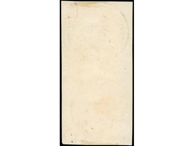 1920, I. Sarg-Ausgabe 1 M. dunkelgrün/orangebraun, senkrechtes Paar, Mitte ungezähnt, sauber gestempelt “MARIENBURG (WESTPR.)