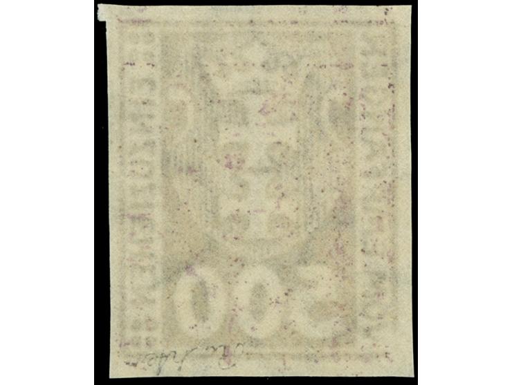 1923, Kleines Wappen von Danzig 500 M. dunkelviolettpurpur, ungezähnt, postfrisch, tadellos, sign. Richter, Kurzbefund Gruber
