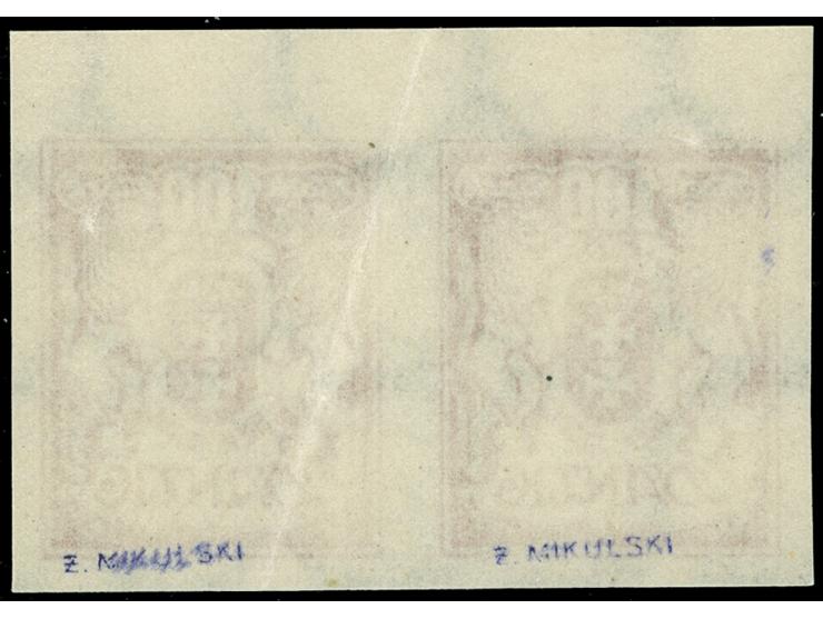 1923, Großes Wappen 100 M. lilarot, waagerechtes Oberrandpaar, ungezähnter Probedruck ohne Aufdruck, postfrisch, rechte Marke