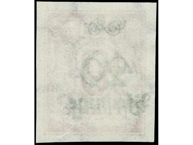 1923, Großes Wappen 20 Pfg. auf 100 M. lilarot, ungezähnt mit zusätzlichem Aufdruck “40 Pfennige”, ungebraucht ohne Gummierun
