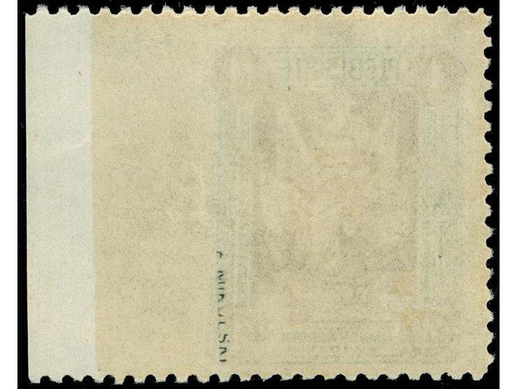 1920, 2. Mailänder Ausgabe 1 M. dunkelgrün/orangebraun, rechtes Seitenrandstück, dort ungezähnt, postfrisch, tadellos, sign. 