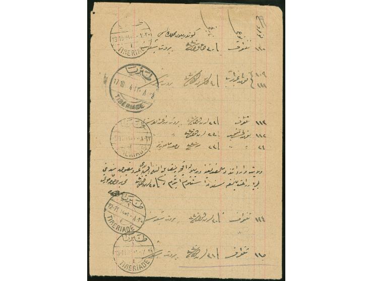 1914, "TIBERIADE" and "TIBERIADE 1" different types with different dates on postal registrations receipt form cancelled on bo