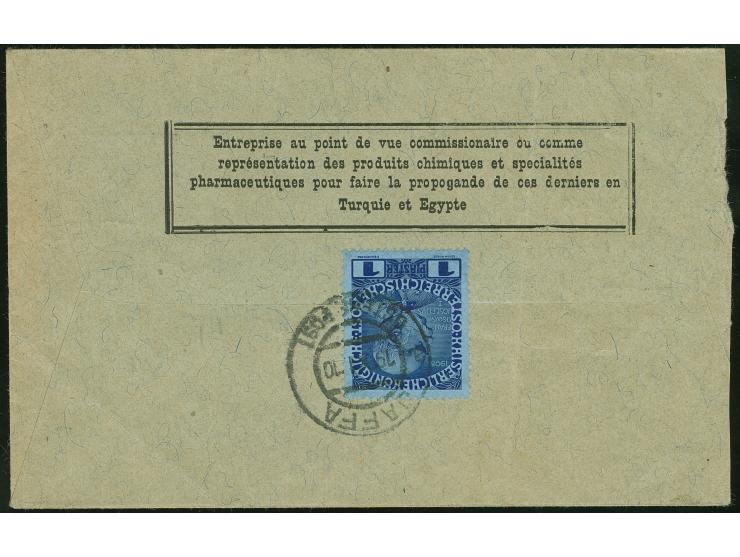 1910, ‘Pharmacies et Droguerie RUSSE Grdseloff Freres Jaffa Palestine’ imprint envelope bearing on reverse 1 Pia. blue tied b