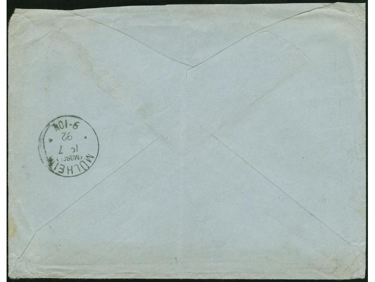 1892, San Martin 24 c. blue horizontal pair tied by BUENOS AIRES A JN 22/92 cds. to cover, alongside ms. "Per Grenoque", on r