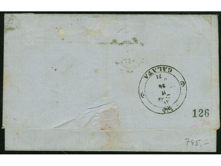 1871, BALCHIK: Folded stampless entire letter sent from Balchik (Coles &amp; Walker fig.6) to Constantinople, at arrival Dulo