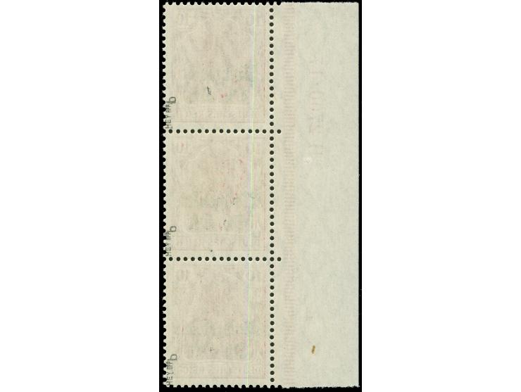 1916, Germania 10 Pfg. karmin, linkes Seitenrandstück, senkrecher Dreierstreifen mit Ur-HAN H2700.17, postfrisch, tadellos, s