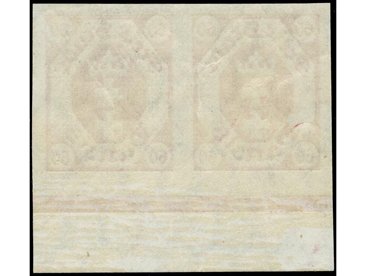1921, Kleines Staatswappen 60 Pfg., ungezähnt, waaagerechtes Unterrandpaar, postfrisch, Haftstelle im Bogenrand, tadellos, un