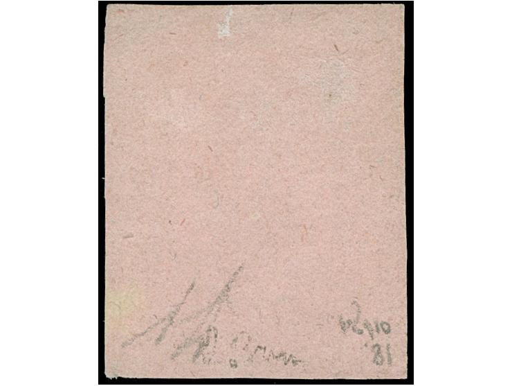 1859/61, 2 Gr. auf mattrötlichkarmin, farbfrisch und allseits vollrandig, ungebraucht ohne Gummi, kleine helle Stelle, ansons