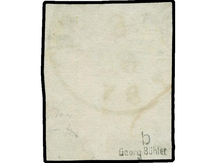 1861, ⅓ Gr. moosgrün, farbfrisch und allseits breitrandig, mit klarem DKr.-Teilstempel “OLDENBURG 8.6.”. Die Marke hat links 