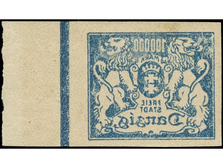 1923, Großes Staatswappen 100000 M., ungezähnter Probedruck ohne Rosettendruck in graublau auf ungummiertem Papier, rückseiti